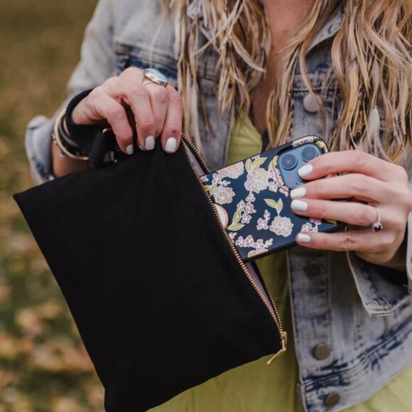 Buddha Pants Unisex Zipper Travel Cotton Make Up Bag Hand Carry Clutch Black - Picture 7 of 7